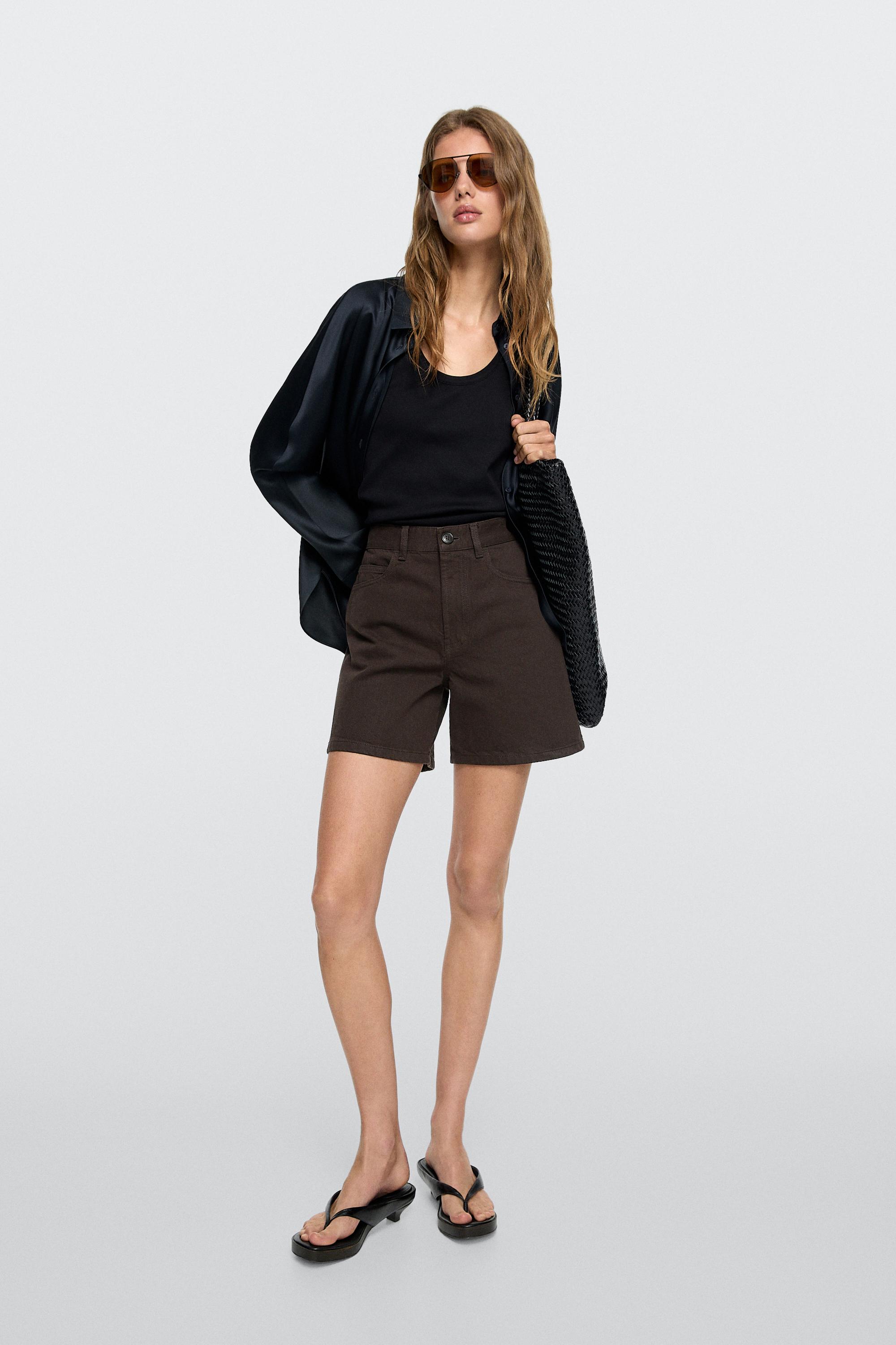 Mid-rise denim shorts